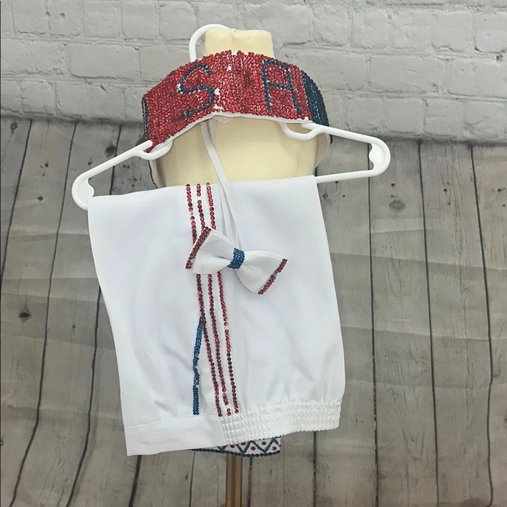 Custom Tuxedo‎ set Boys White red and blue stones